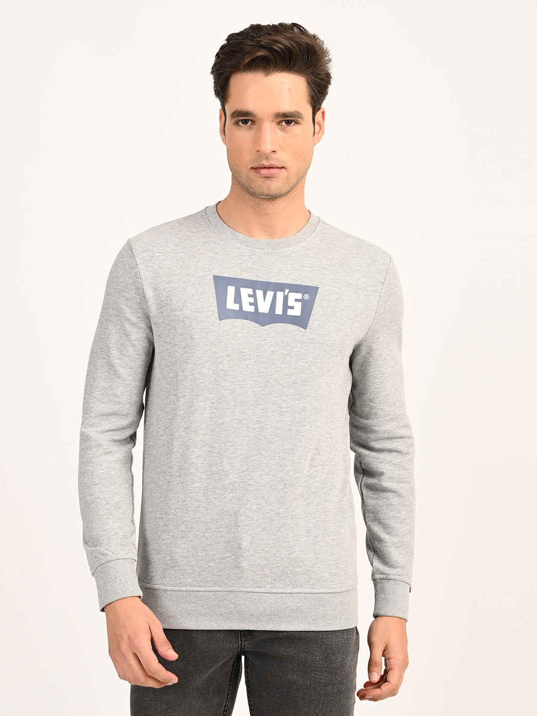 Men'S Typographic Print Light Grey Slim Fit Sweatshirt