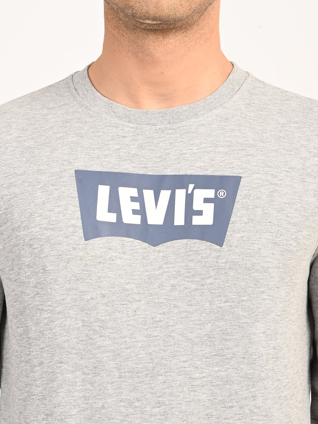 Men'S Typographic Print Light Grey Slim Fit Sweatshirt