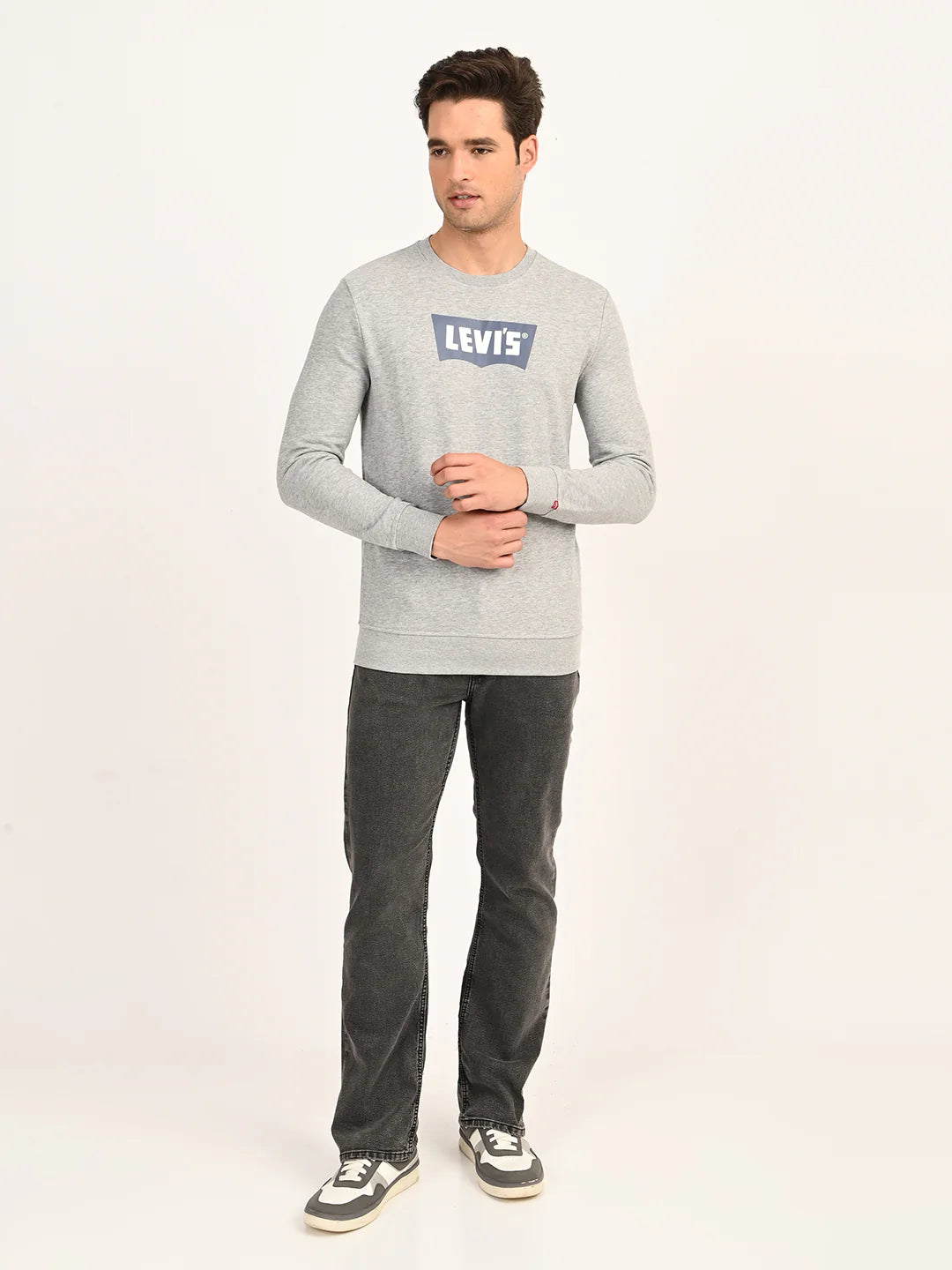 Men'S Typographic Print Light Grey Slim Fit Sweatshirt