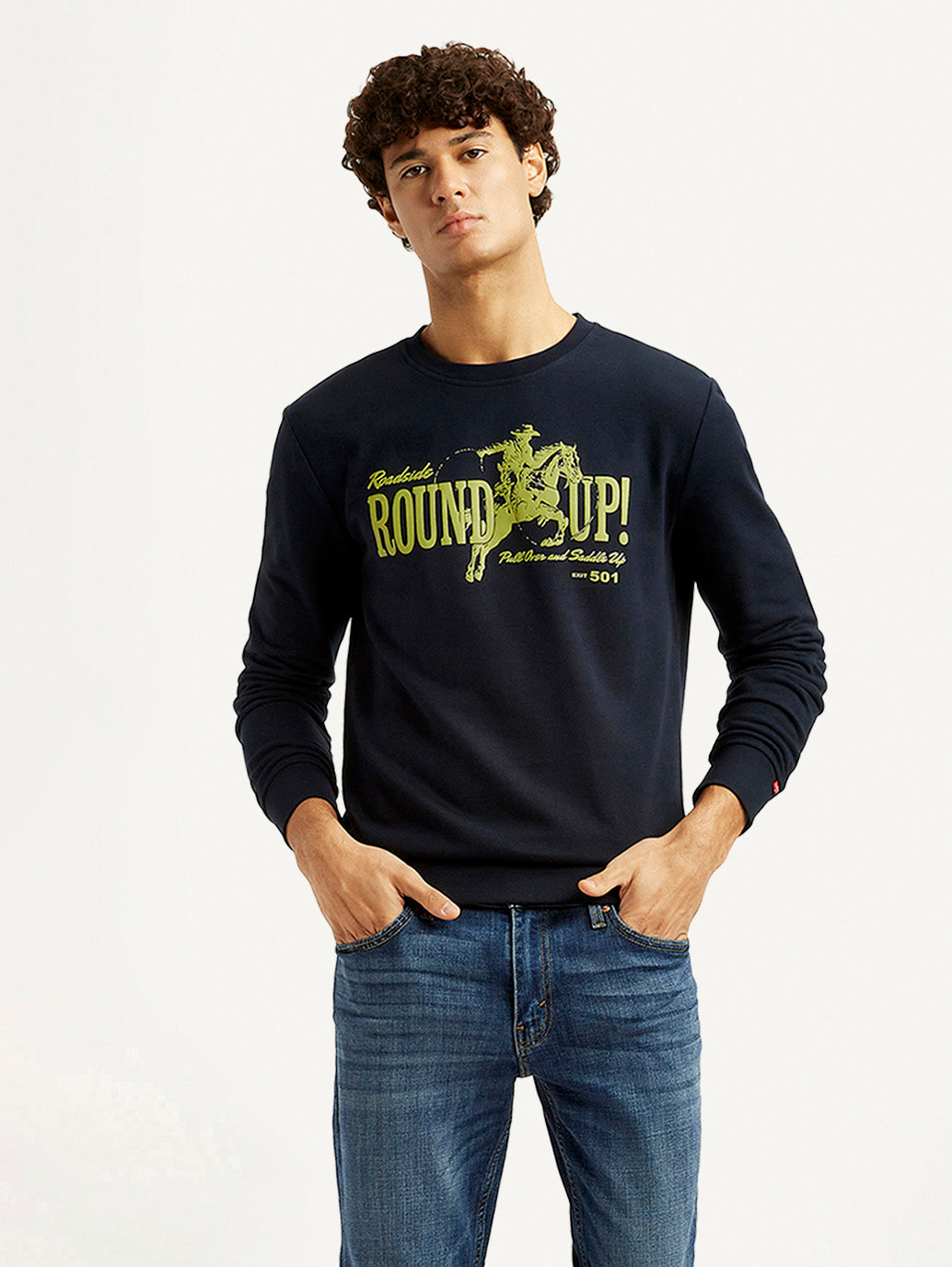 Men'S Graphic Print Navy Slim Fit Sweatshirt