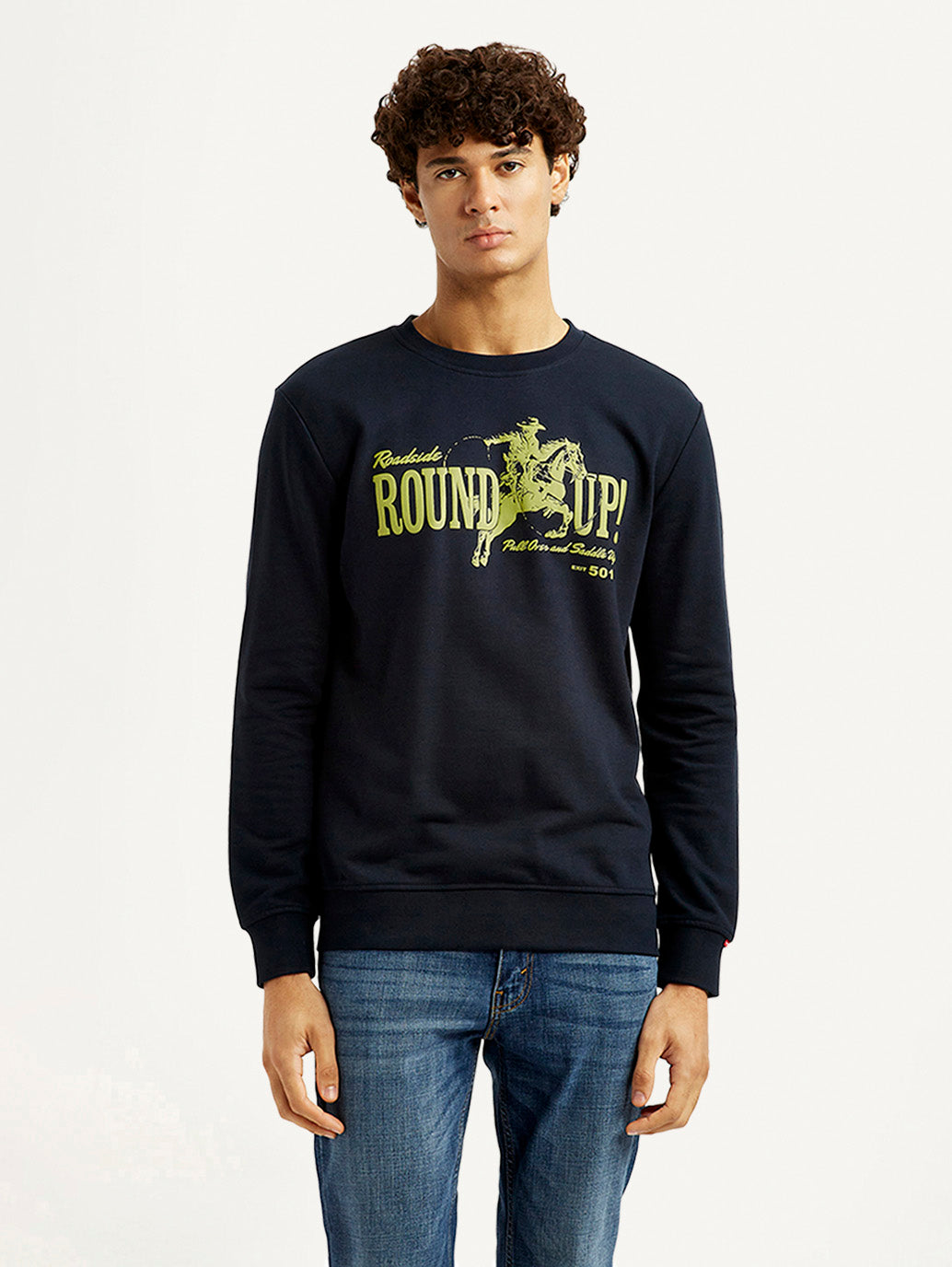 Men'S Graphic Print Navy Slim Fit Sweatshirt