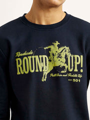 Men'S Graphic Print Navy Slim Fit Sweatshirt