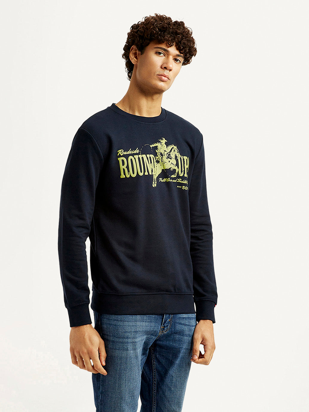 Men'S Graphic Print Navy Slim Fit Sweatshirt