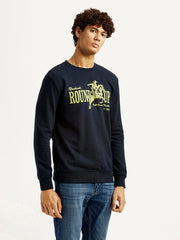 Men'S Graphic Print Navy Slim Fit Sweatshirt