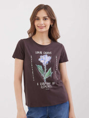 Spykar Ladies Western T-Shirt F/S Wktbc2Be041 Sepia Brown