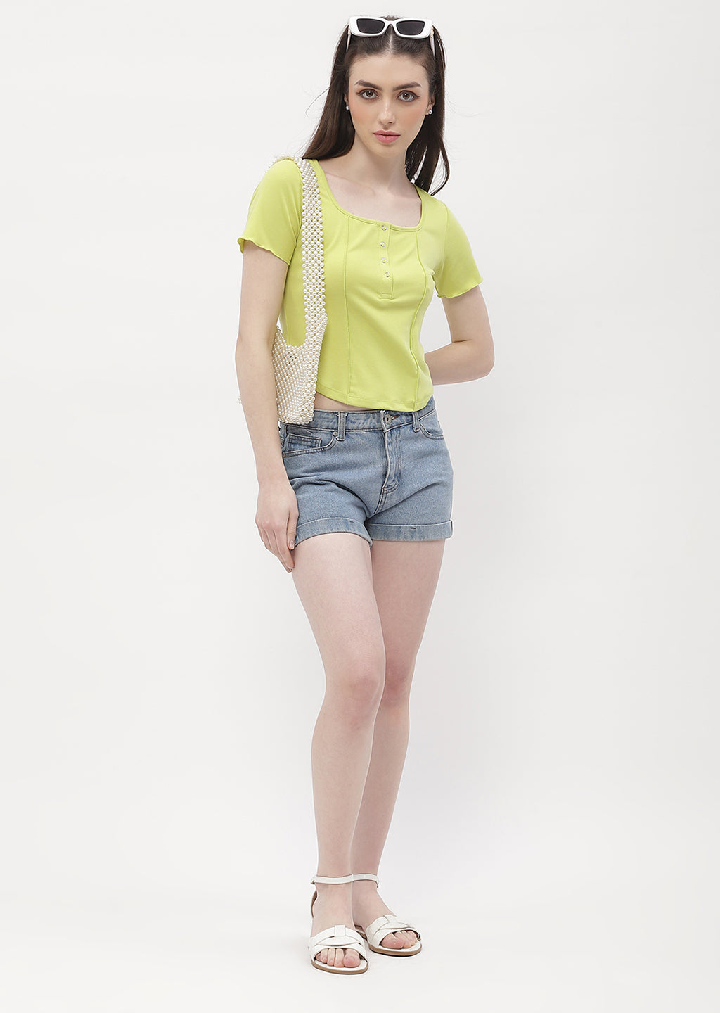 Madame Solid Neon Green Corset Style Top