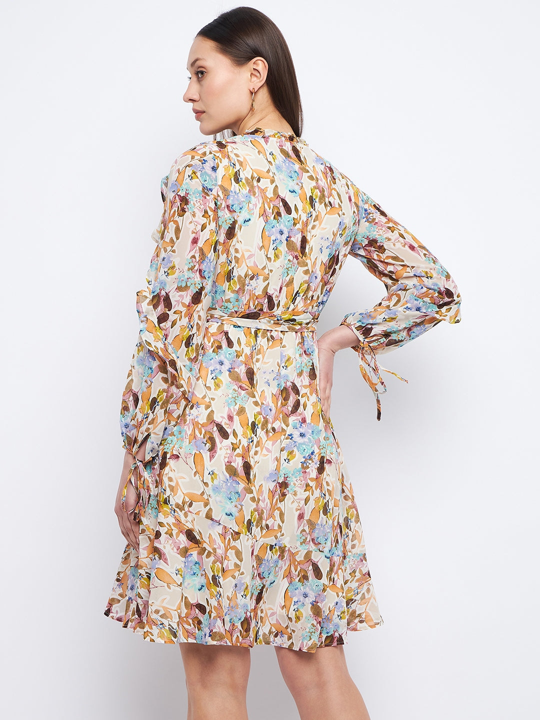 Madame Floral Print Off-White Ruffle Dress