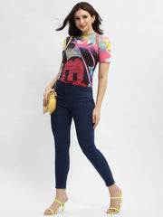 Madame Disney Lettuce Hem Red Mesh Top