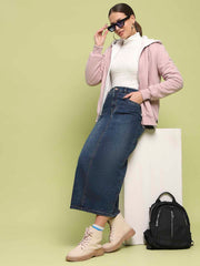 Madame Metal Detailed Zipper Lilac Hooded Sweatshirt