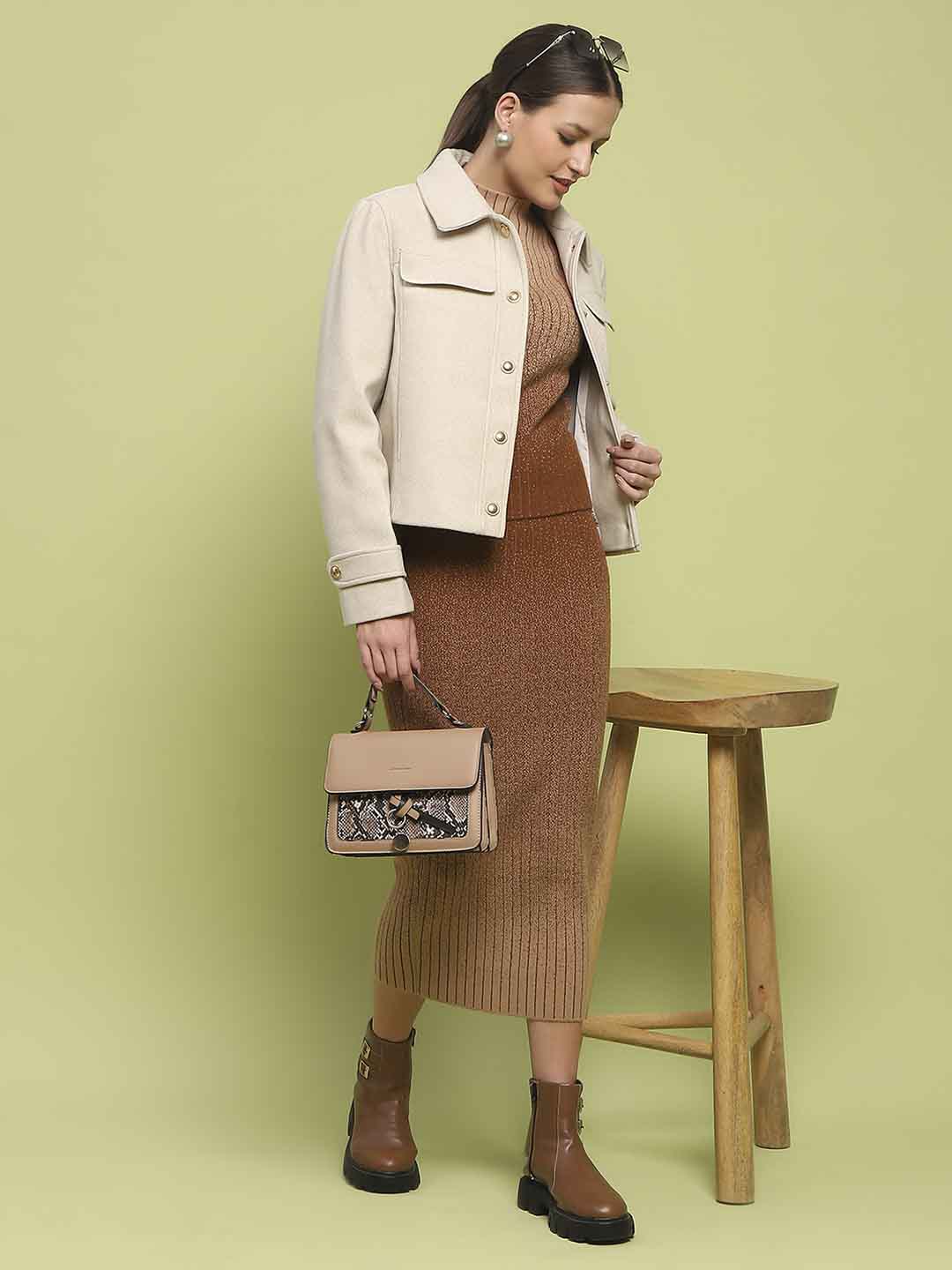 Madame Button Down Collared Off White Short Coat