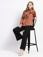 Madame Ruffle Collar Solid Rust Shirt