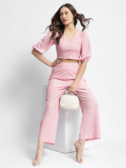 Madame Pink Puffed Sleeve Co-Ord Set