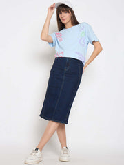 Madame Front And Back Printed Light Blue Sinker Tshirt