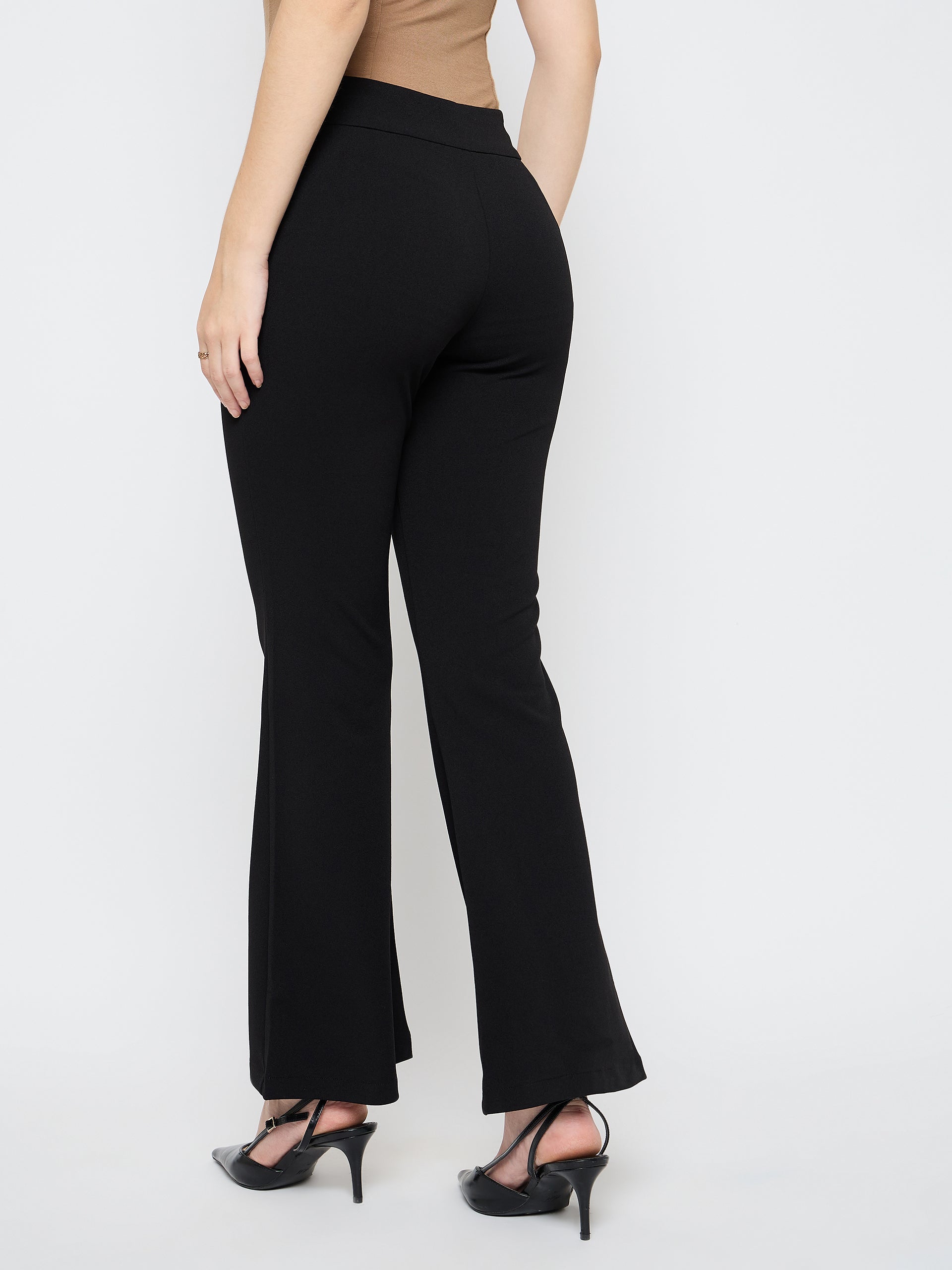 Madame Pleat Detailed Solid Black Flared Trousers