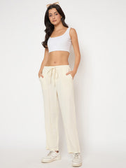Cream Madame Ladies Western Pants M5S27027 041, stylish high-waisted western-style pants for women, shown on a model.