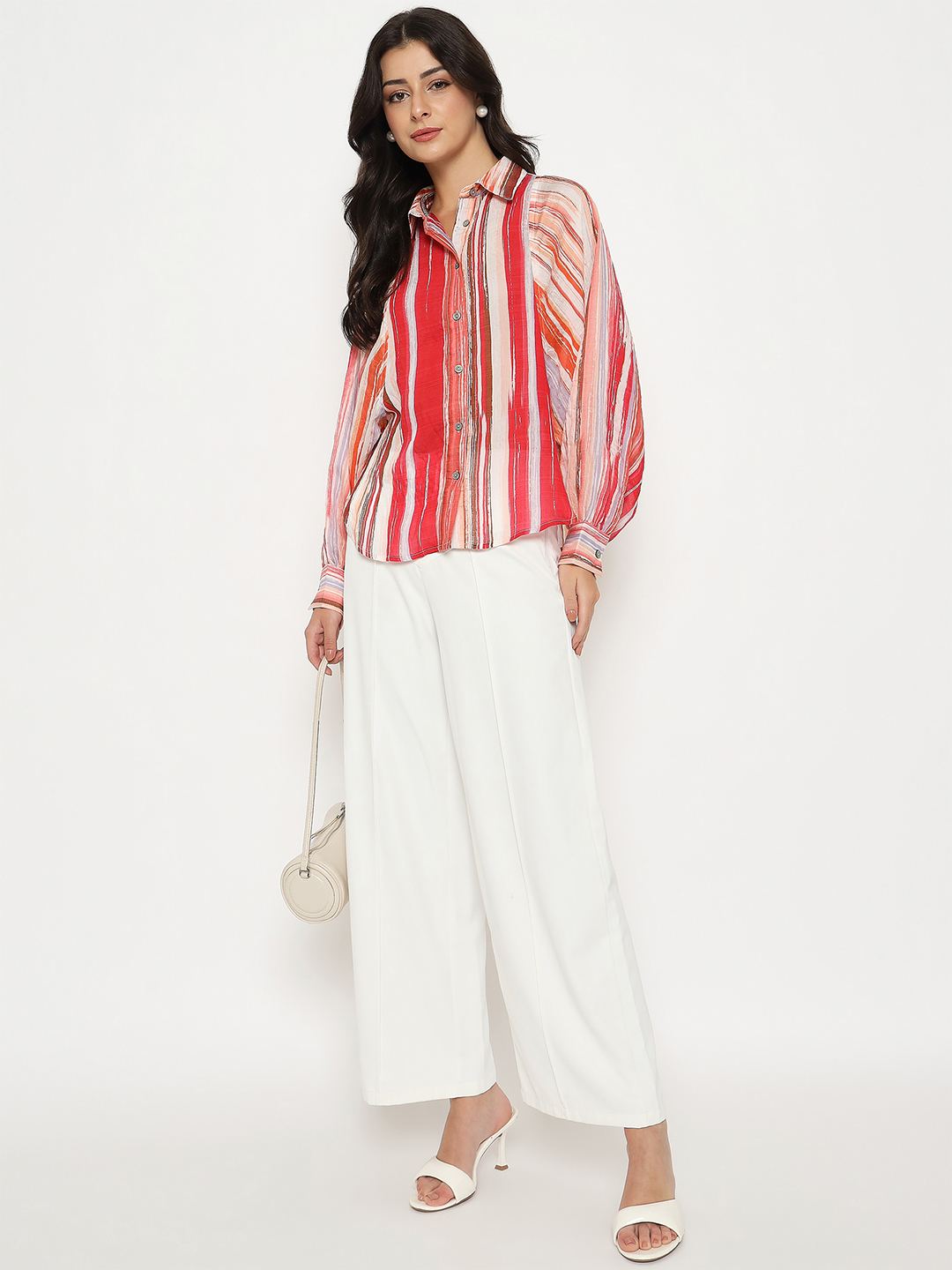Red Madame Ladies Western shirt with button-up front and Western-style yoke, made for a stylish fit.