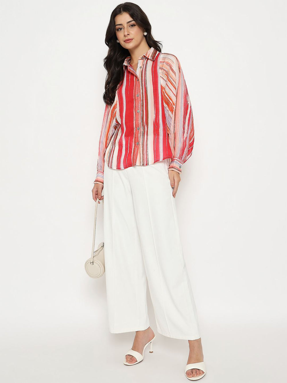 Red Madame Ladies Western shirt with button-up front and Western-style yoke, made for a stylish fit.