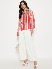 Red Madame Ladies Western shirt with button-up front and Western-style yoke, made for a stylish fit.