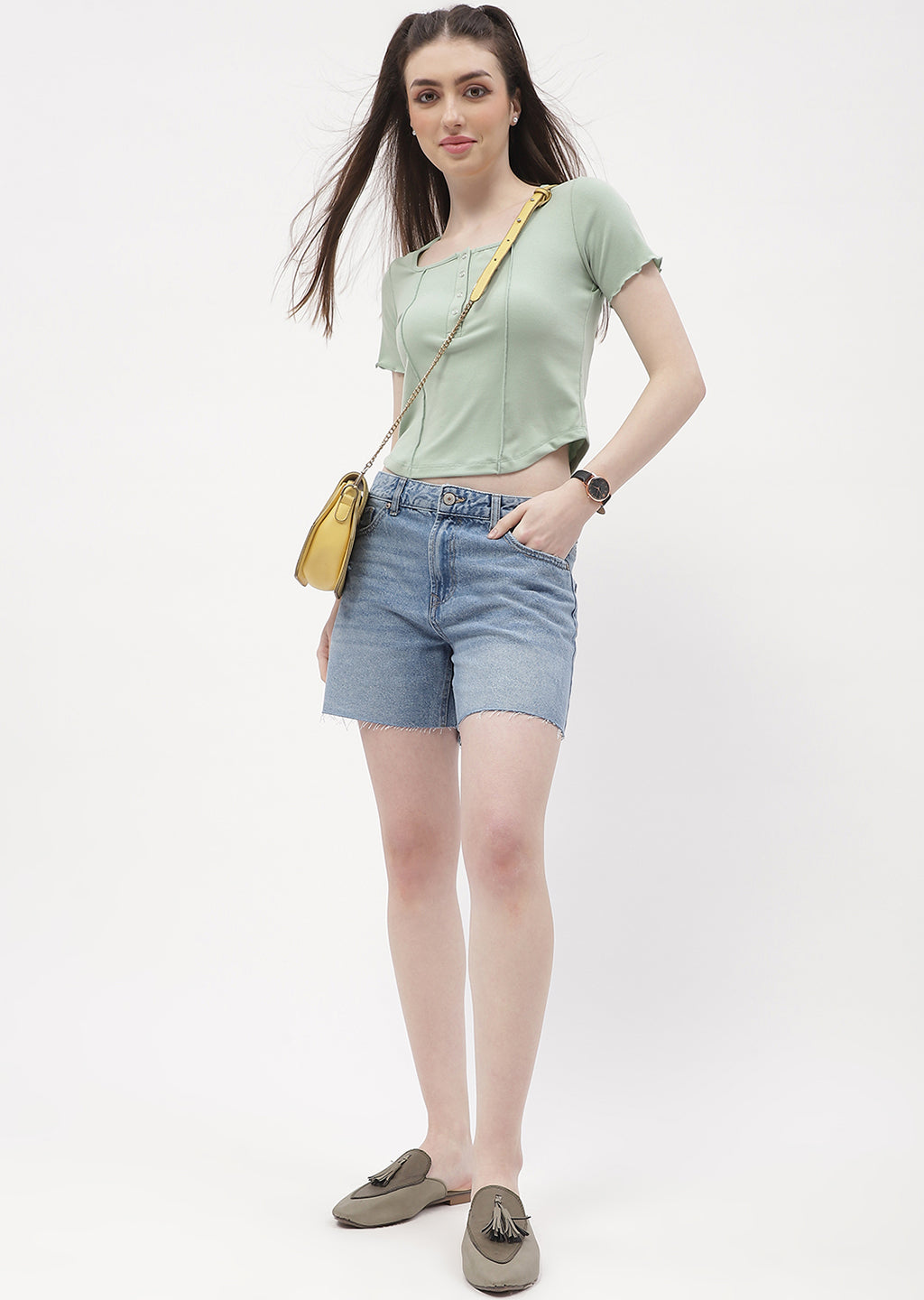 Madame Solid Mint Green Corset Style Top