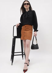 Madame Applique Adorned Black Poet Sleeve Top