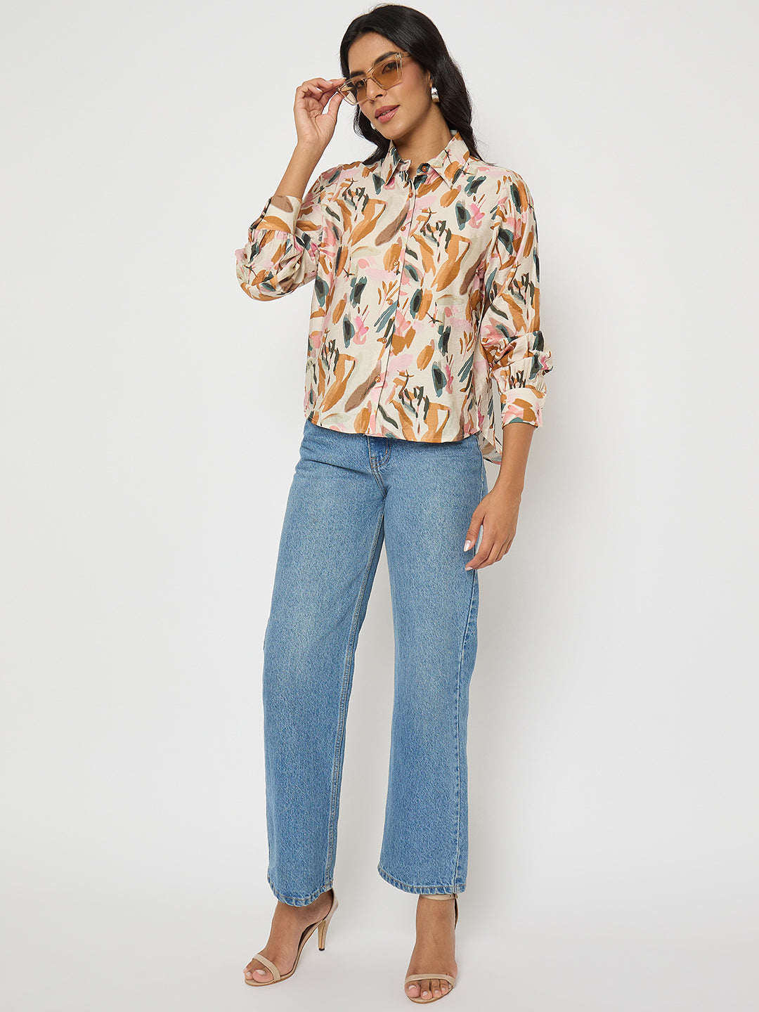 Madame Abstract Print Rust Red Rayon Blend Shirt