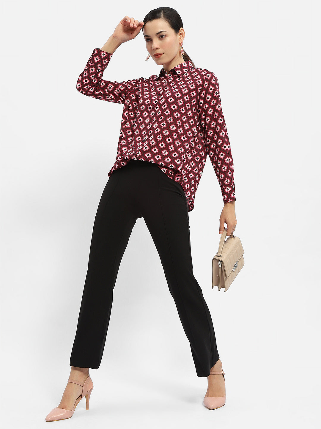 Madame Ladies Western Top H/S M4S18208 023 Mehroon