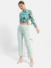 Madame Abstract Print Mint Green Asymmetrical Hem Top