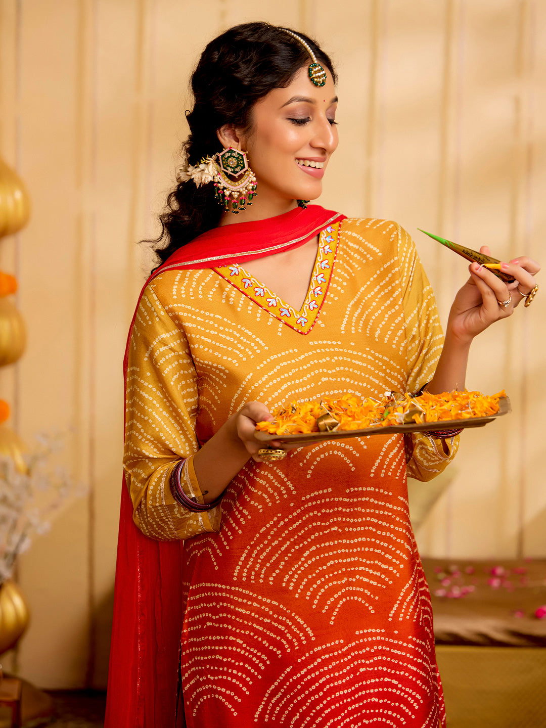 Jaipur Kurti Ladies Western Kurti 3Pcs Set 1C24Kptdr0012 Mustard