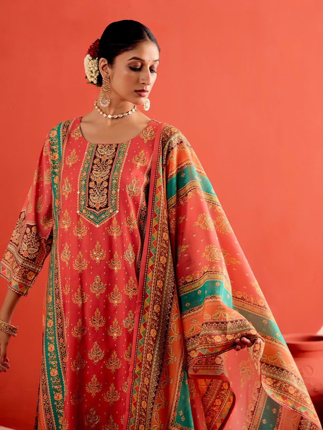 Jaipur Kurti Ladies Western Kurti 3Pcs Set 1C24Kptdr005 Pink