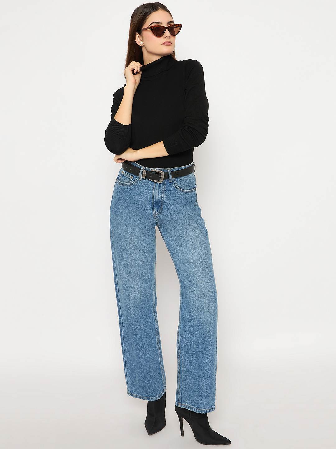 Madame Turtle Neck Ribbed Cuff Black Sweater