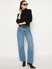 Madame Turtle Neck Ribbed Cuff Black Sweater