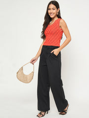 Madame Chain Accented Sleeveless Red Knitted Top