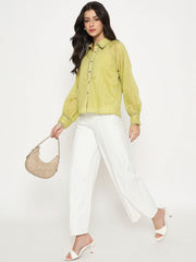 Madame Ladies Western Top H/S M5S18166 376 Cyber Lime