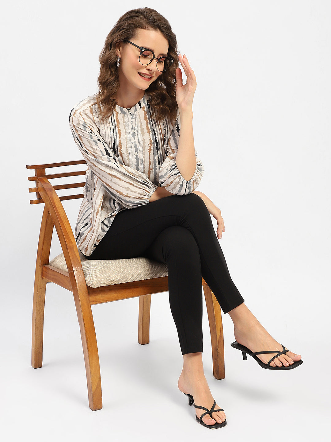 Madame Abstract Print Off-White Regular Top