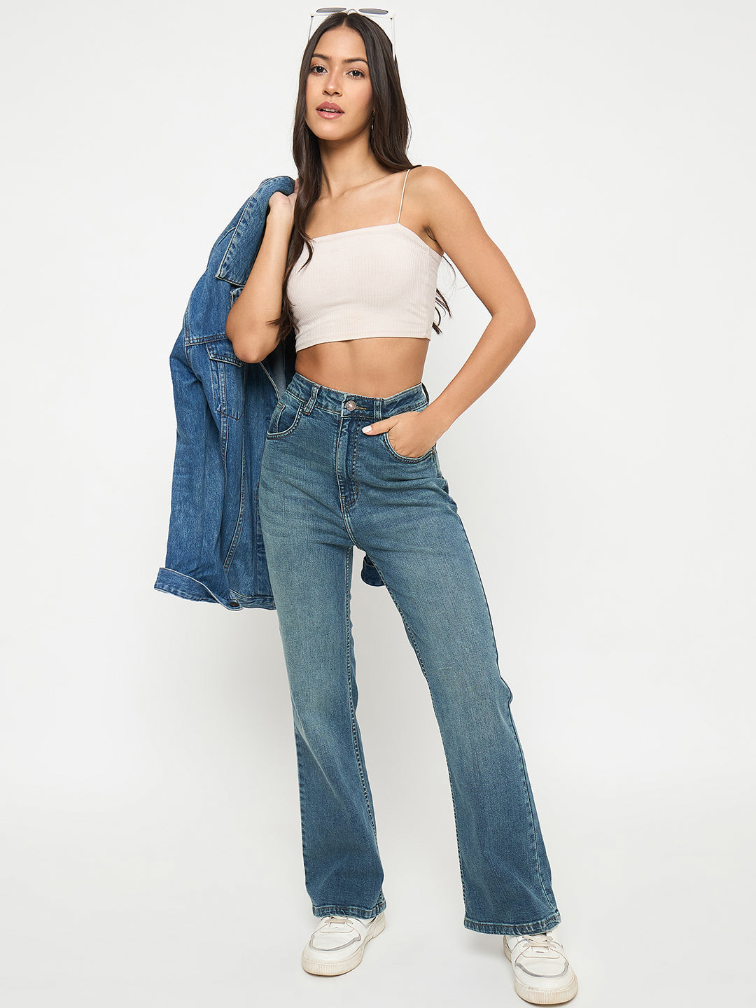 Madame Whiskered Stone Wash Mid Blue Jeans