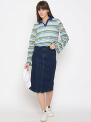 Madame Ladies Western Top H/S M5S15024 003 Blue