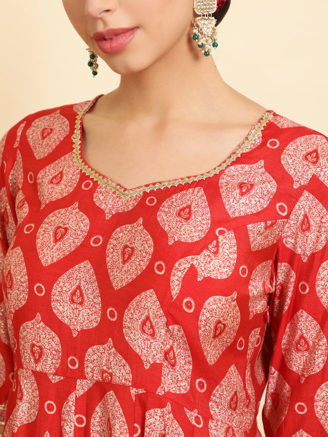 Jaipur Kurti Ladies Western Kurti 3Pcs Set 1D23Kptdr007 Red