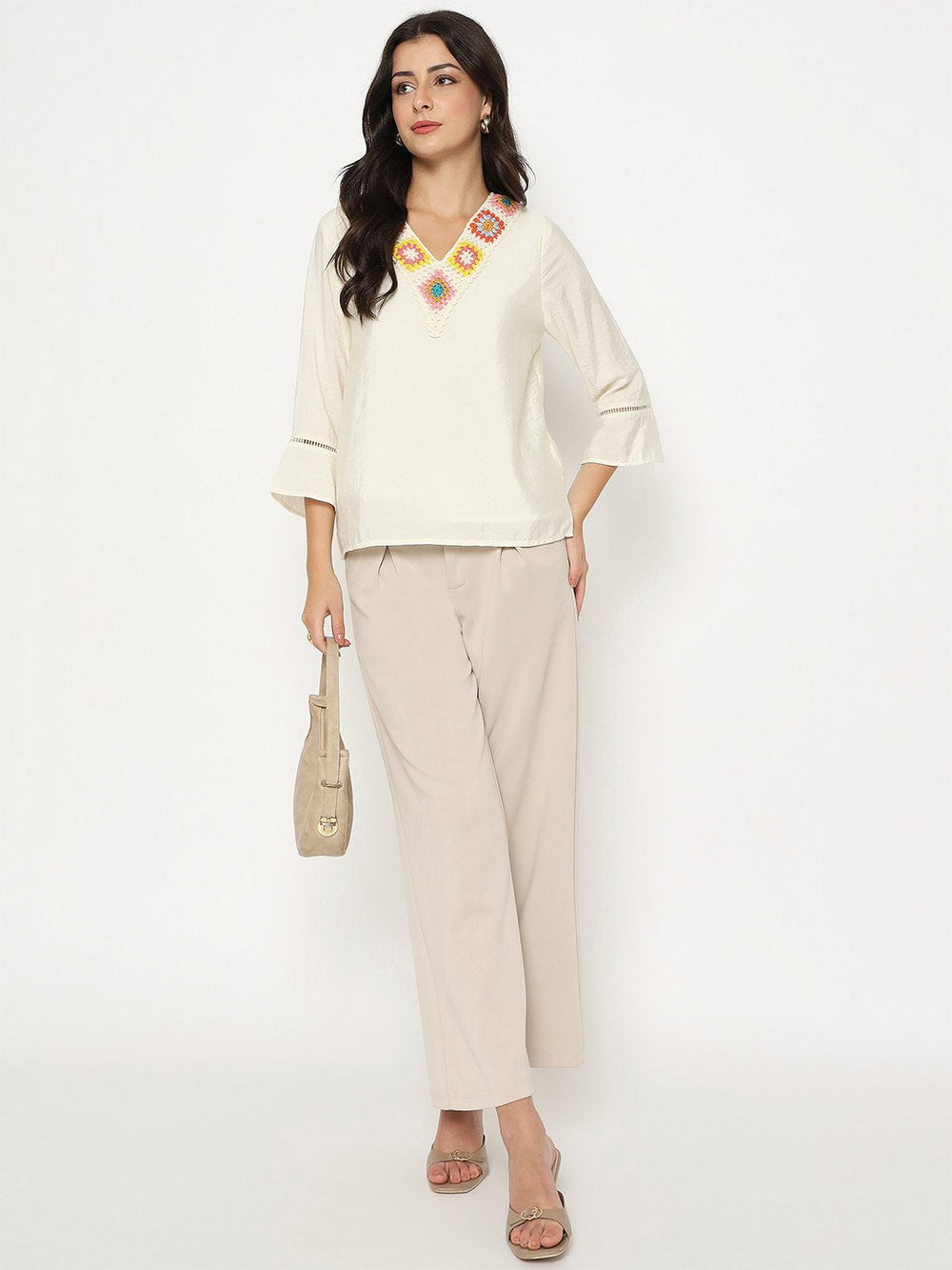 Madame Ladies Western Top H/S M5S18732 001 Beige - Goyalsons ShopMax