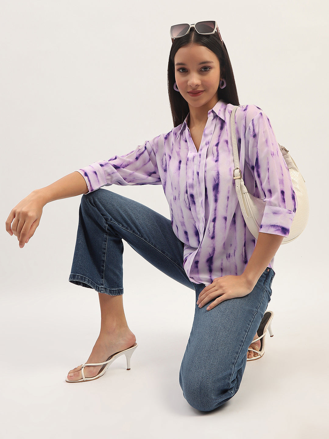 Madame Printed Full Sleeve Purple Shirt