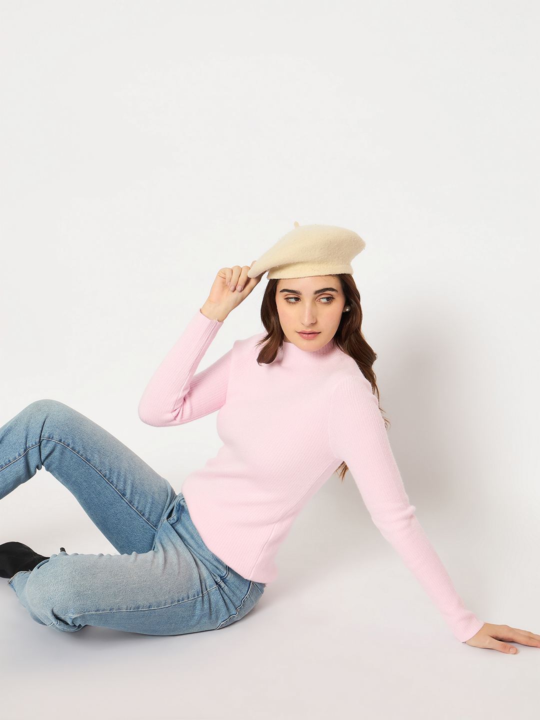 Madame Turtle Neck Full Sleeve Pink Sweater