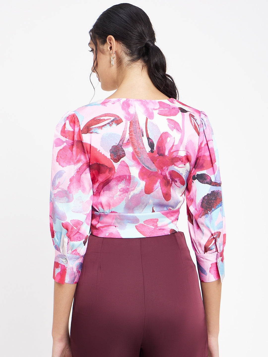 Madame Pink Floral Wrap-Around Crop Top