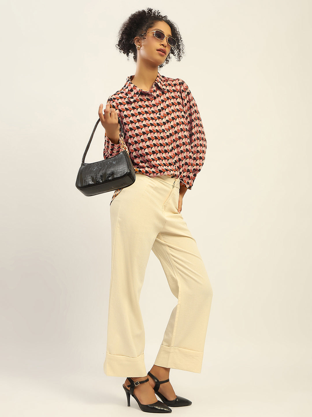 Madame Geometric Printed Rust And Brown Shirt