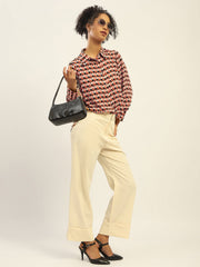 Madame Geometric Printed Rust And Brown Shirt