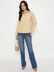 Madame Textured Embroidered Accents Beige Shirt