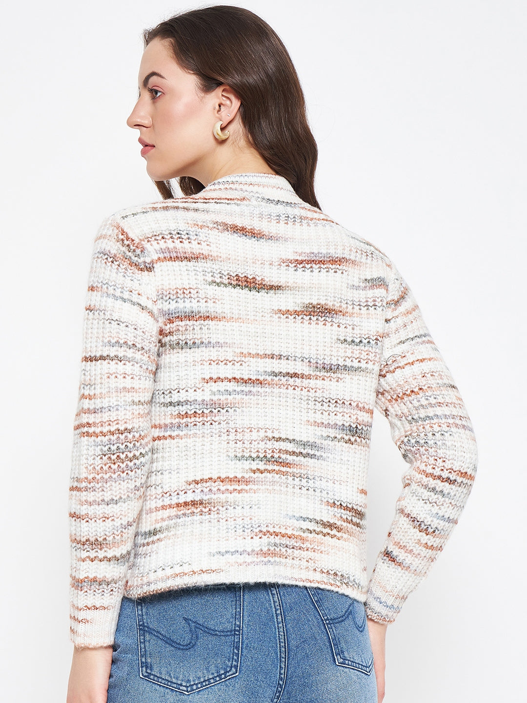 Madame Abstract Knit White Sweater For Women