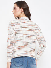 Madame Abstract Knit White Sweater For Women