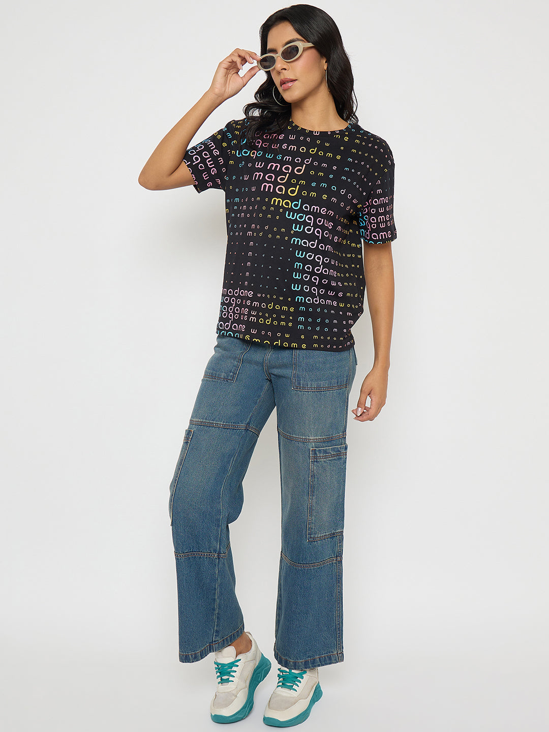 Madame All Over Print Black Cotton T-Shirt