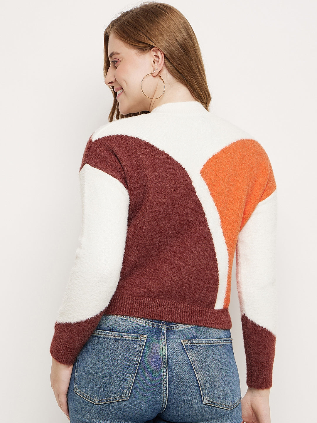 Madame Brown Colourblocked Round Neck Sweater