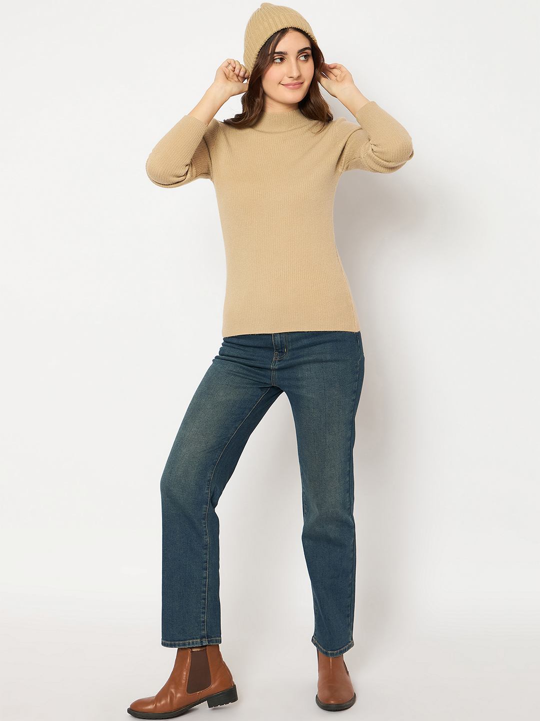 Madame Turtle Neck Full Sleeve Brown Sweater