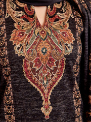 Black Woolen Ethnic Printed Kurta Set With Dupatta
